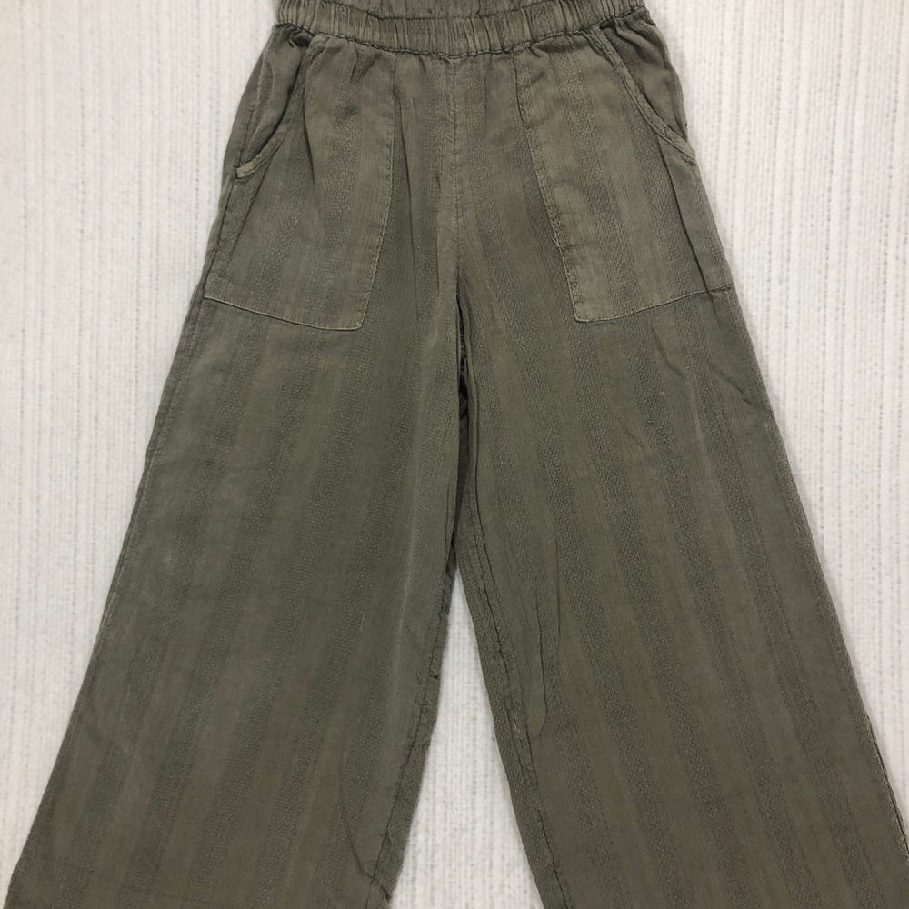 ONeill Womens Small‎ Olive Green Textured Wide Leg Paperbag Waist Cotton Pants